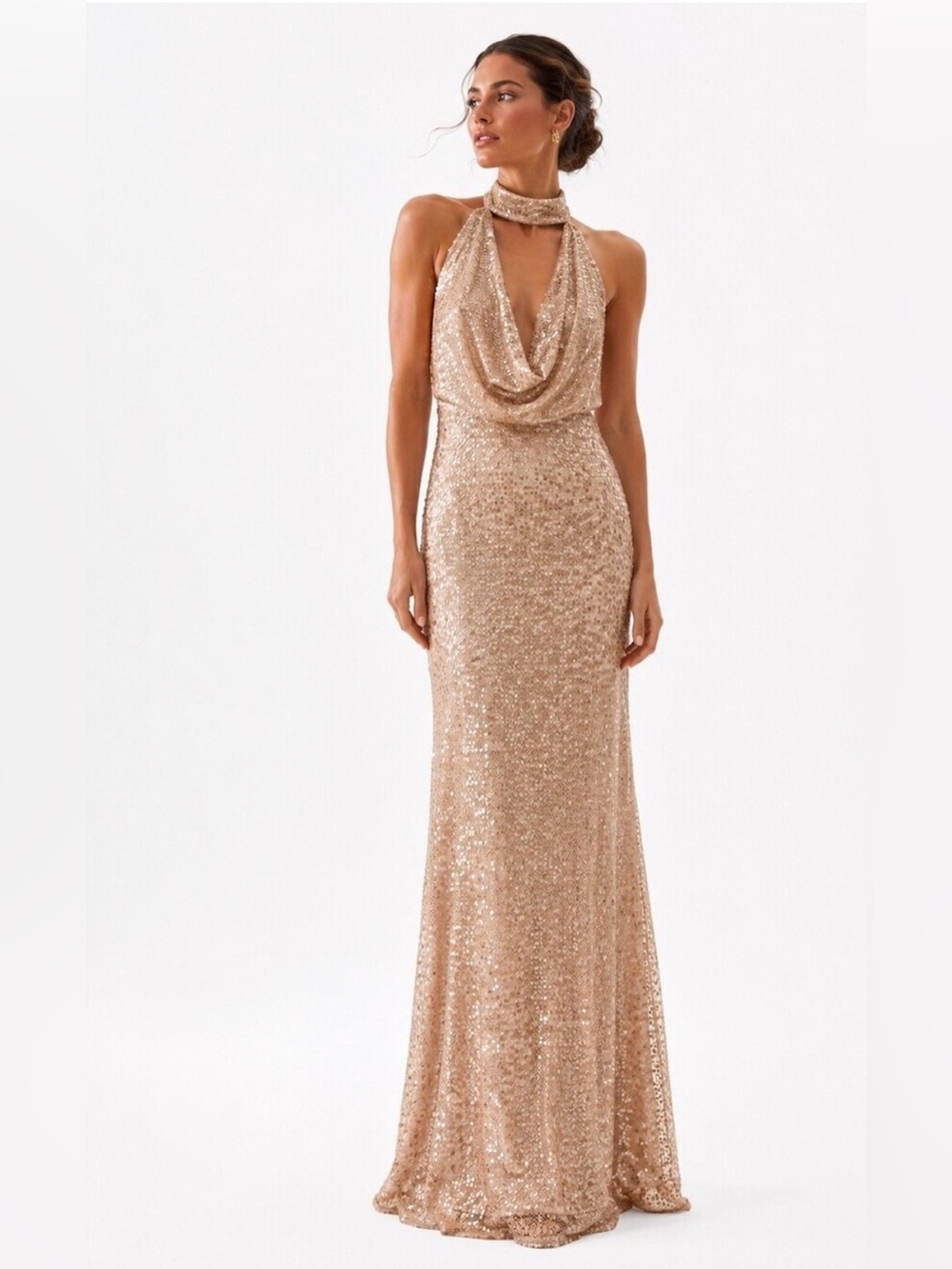 Zara Sequin Halter Maxi Dress